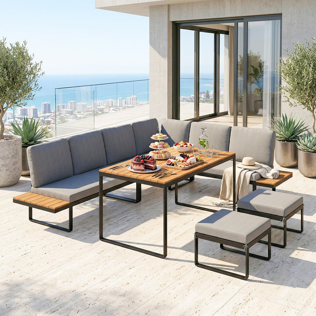 GARTENLOUNGE-SET DE-13544 modular für 6-8 Personen, Aluminium Grau - Grau, Metall - ComfortXL