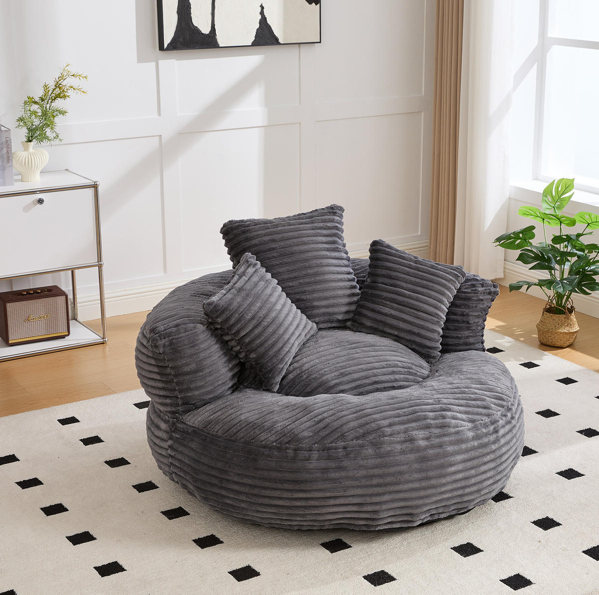 SITZSACK mit Rückenlehne und Armlehnen 108 x 108 cm Cord dunkelgrau - Dunkelgrau, Textil (108/52/108cm) - Meubliv