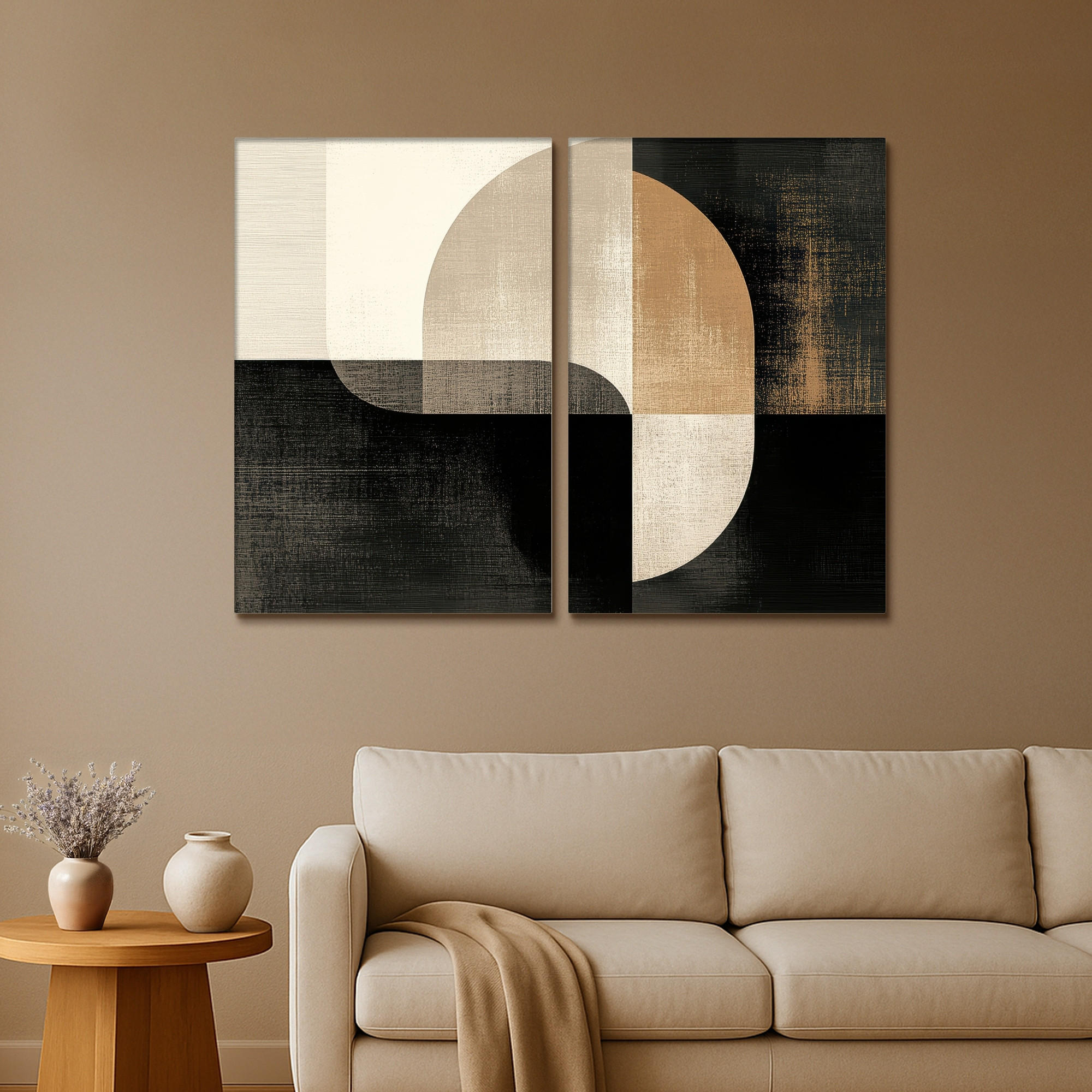 LEINWANDBILD 2er Set Formen - Abstrakt - Gold 160x120 cm - Schwarz, Textil (160/120cm) - MuchoWow