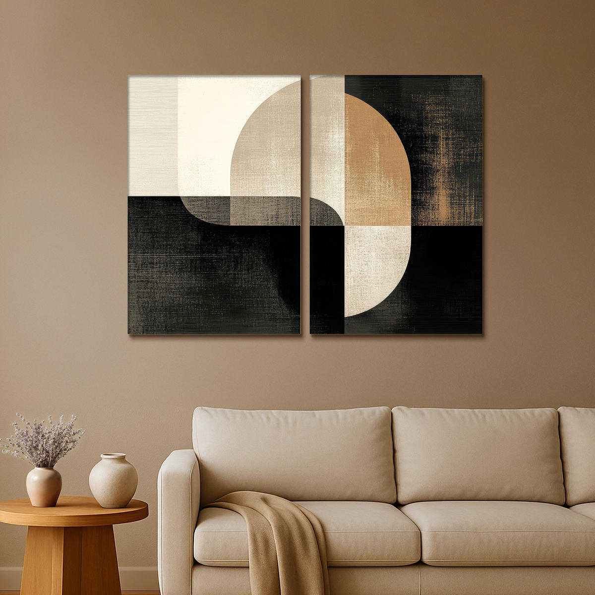 LEINWANDBILD 2er Set Formen - Abstrakt - Gold 160x120 cm - Schwarz, Textil (160/120cm) - MuchoWow