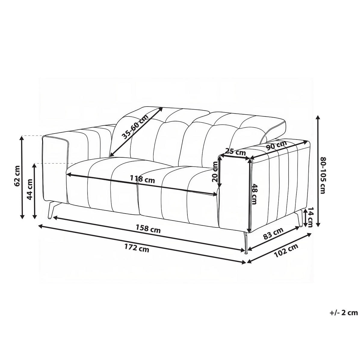 POHOVKA 2-místná Látka Světle béžová Ommel - béžová, textil (172/80/102cm) - Beliani