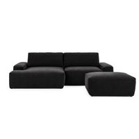 ECKSOFA inkl. Hocker Lennon aus Schwarz Strukturstoff mit Schlaffunktion und Bettkasten - Schwarz, Holz/Kunststoff (137/264cm) - S-Style