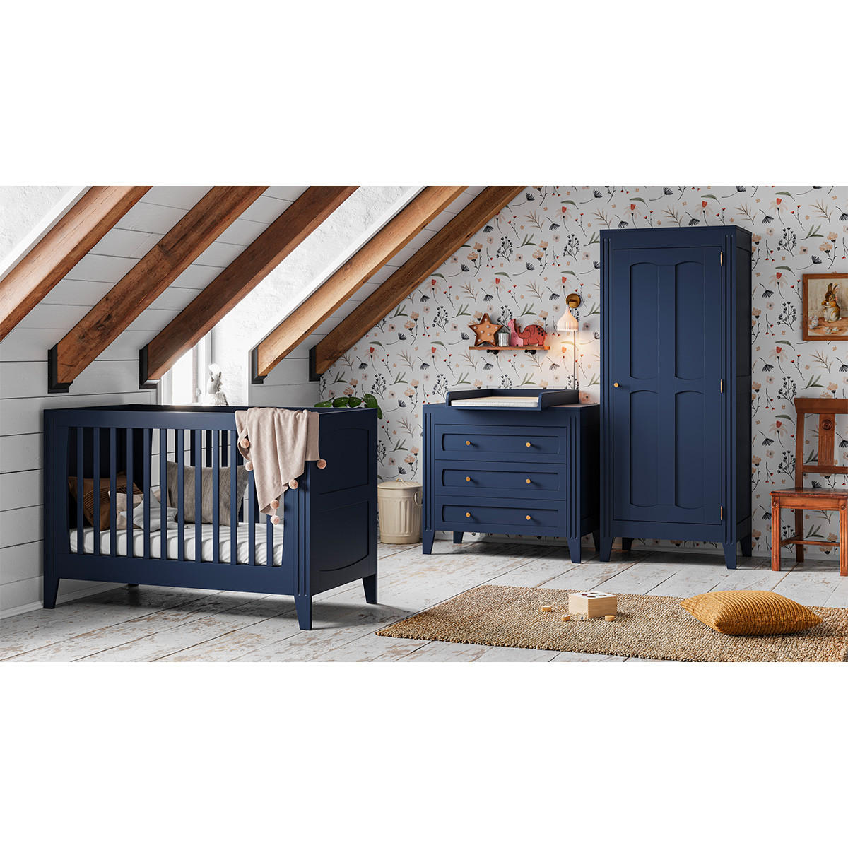 BABYZIMMER 3-teilig Blau - Blau, Holzwerkstoff (144/80/75cm) - Petits-meubles