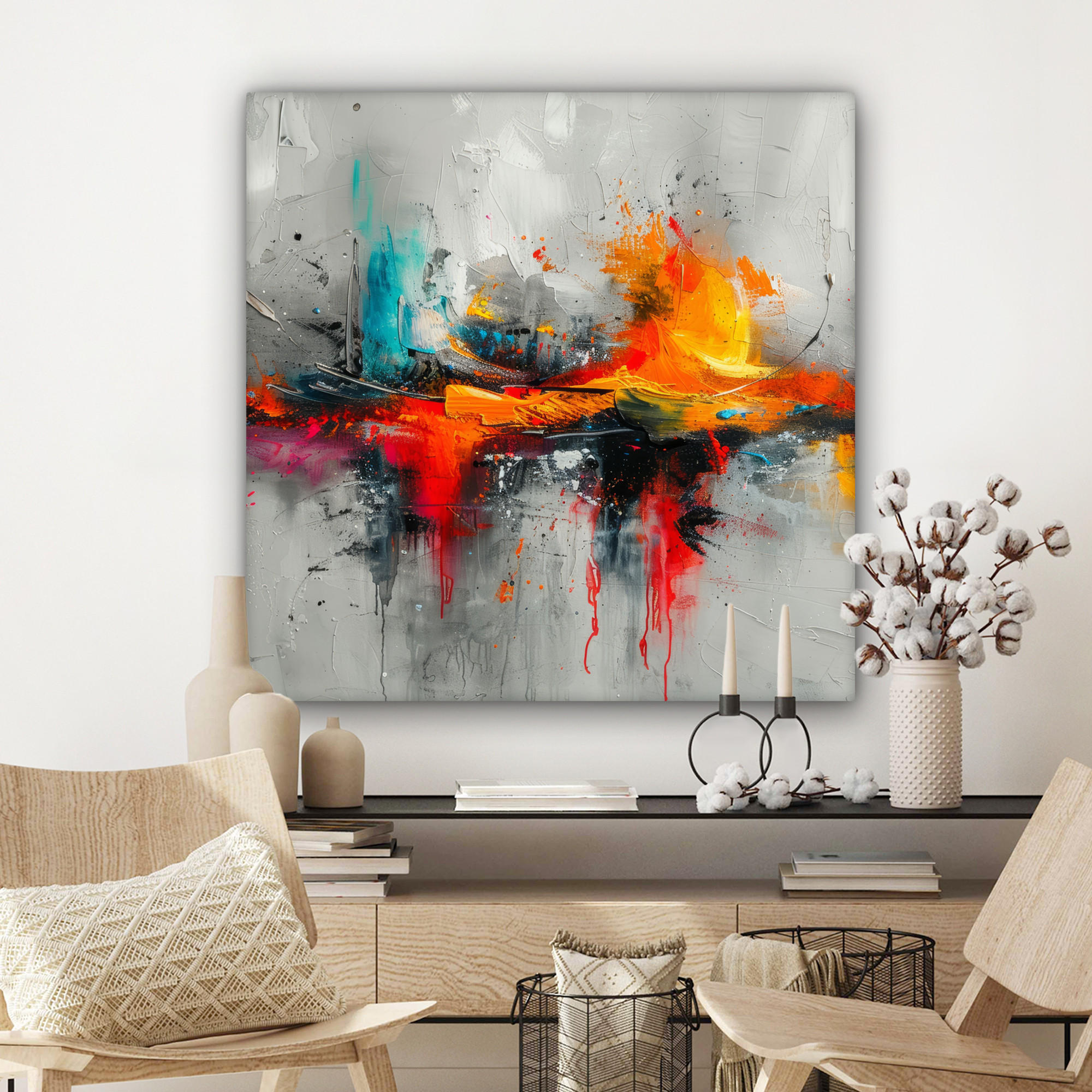 LEINWANDBILD Moderne Kunst - Orange - Grau - Abstrakt 90x90 cm - Hellgrau, Textil (90/90cm) - MuchoWow