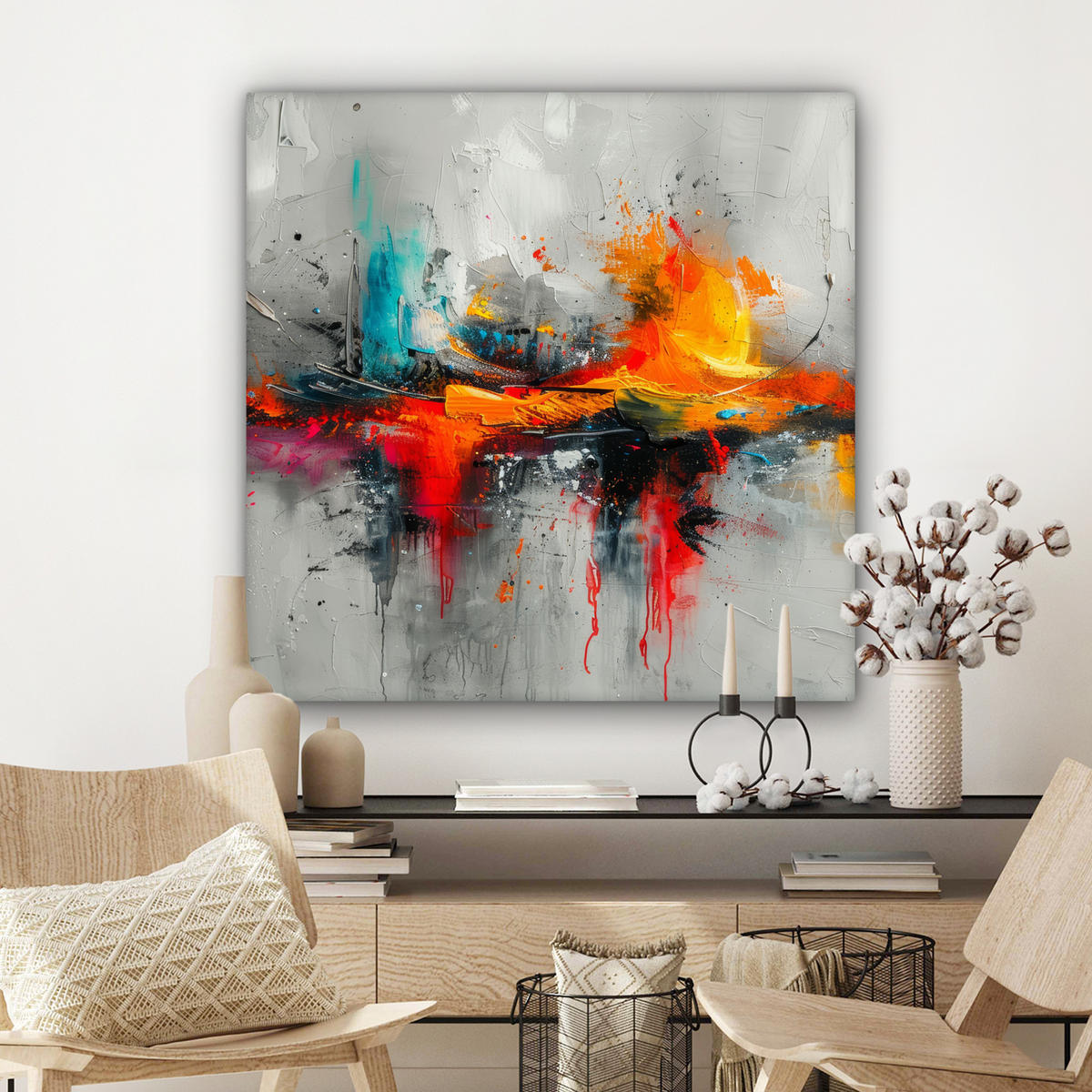 LEINWANDBILD Moderne Kunst - Orange - Grau - Abstrakt 90x90 cm - Hellgrau, Textil (90/90cm) - MuchoWow