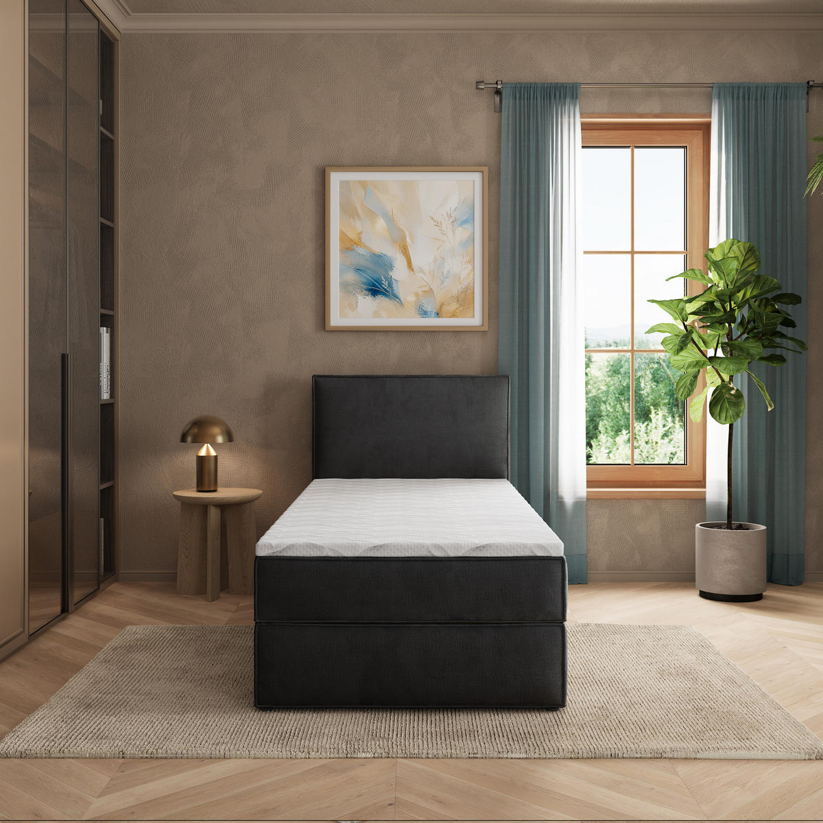 BOXBETT PELLIO 90x200 cm mit Matratze und Topper - Schwarz - Schwarz, Holz (90/200cm) - MASSENO