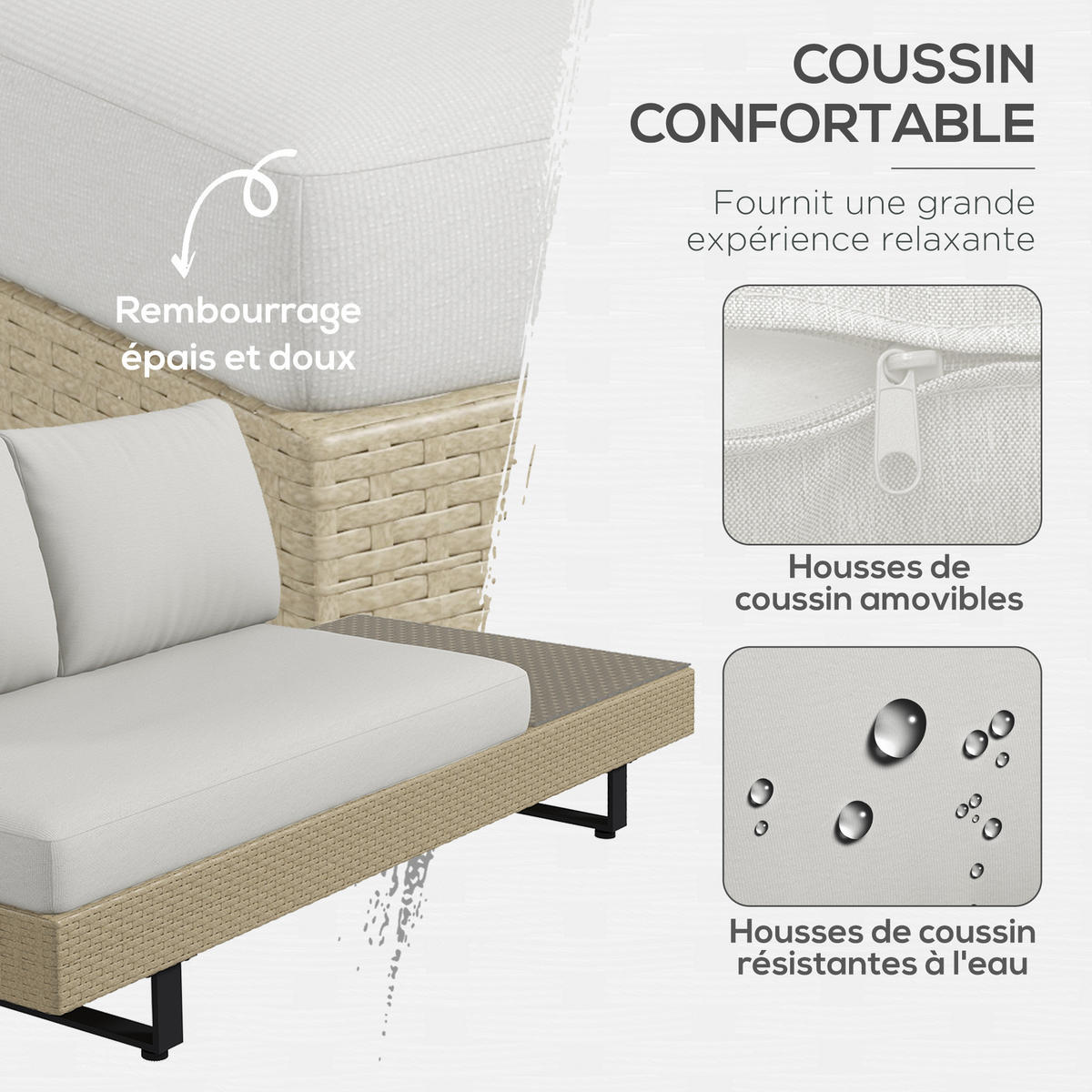 GARTENLOUNGE DE-13588 5‑sitzig mit Glastisch, abnehmbaren Bezügen Beige - Beige, Kunststoff/Metall - ComfortXL