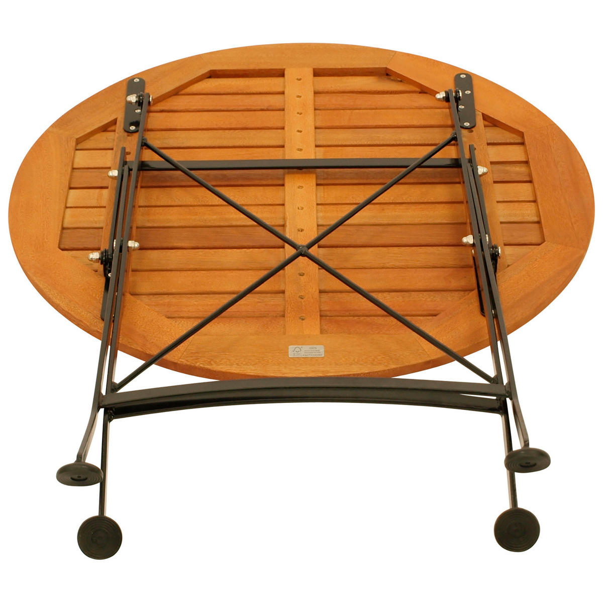 KLAPPTISCH Bad Belzig - 75cm rund mit schwarzem Flachstahlgestell - Belattung aus Eukalyptusholz, geölt - Schwarz, Holz (75/75/74cm) - TPFGarden