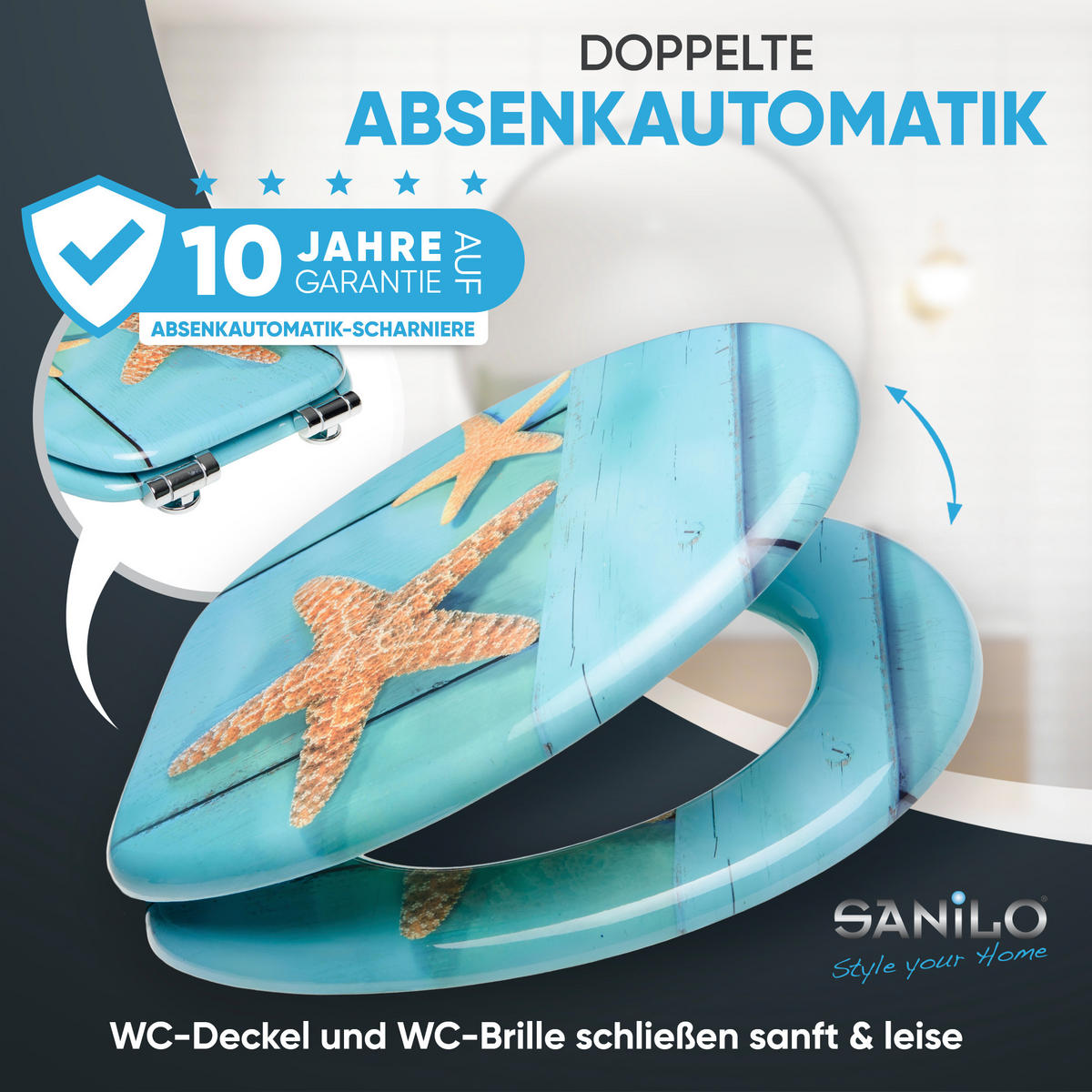 WC-SITZ mit Absenkautomatik Starfish - Türkis, Holzwerkstoff (38/6/47cm) - Sanilo