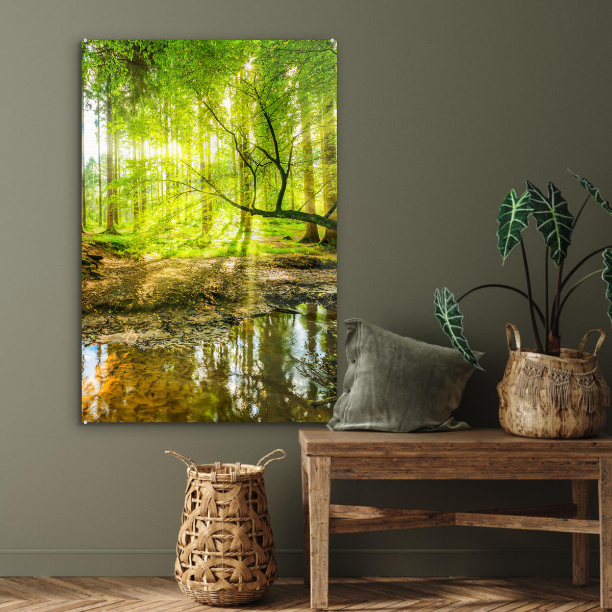 ACRYLGLASBILD Wald - Landschaft - Wasser - Bäume - Sonne - Grün - Natur 60x90 cm - Grün, Glas (60/90cm) - MuchoWow
