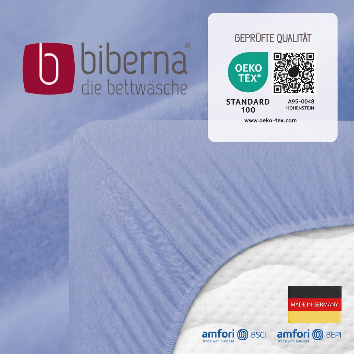 SPANNBETTTUCH Premium Biber blau, 180x200 cm - 200x200 cm - Blau, Textil (200/200cm) - biberna