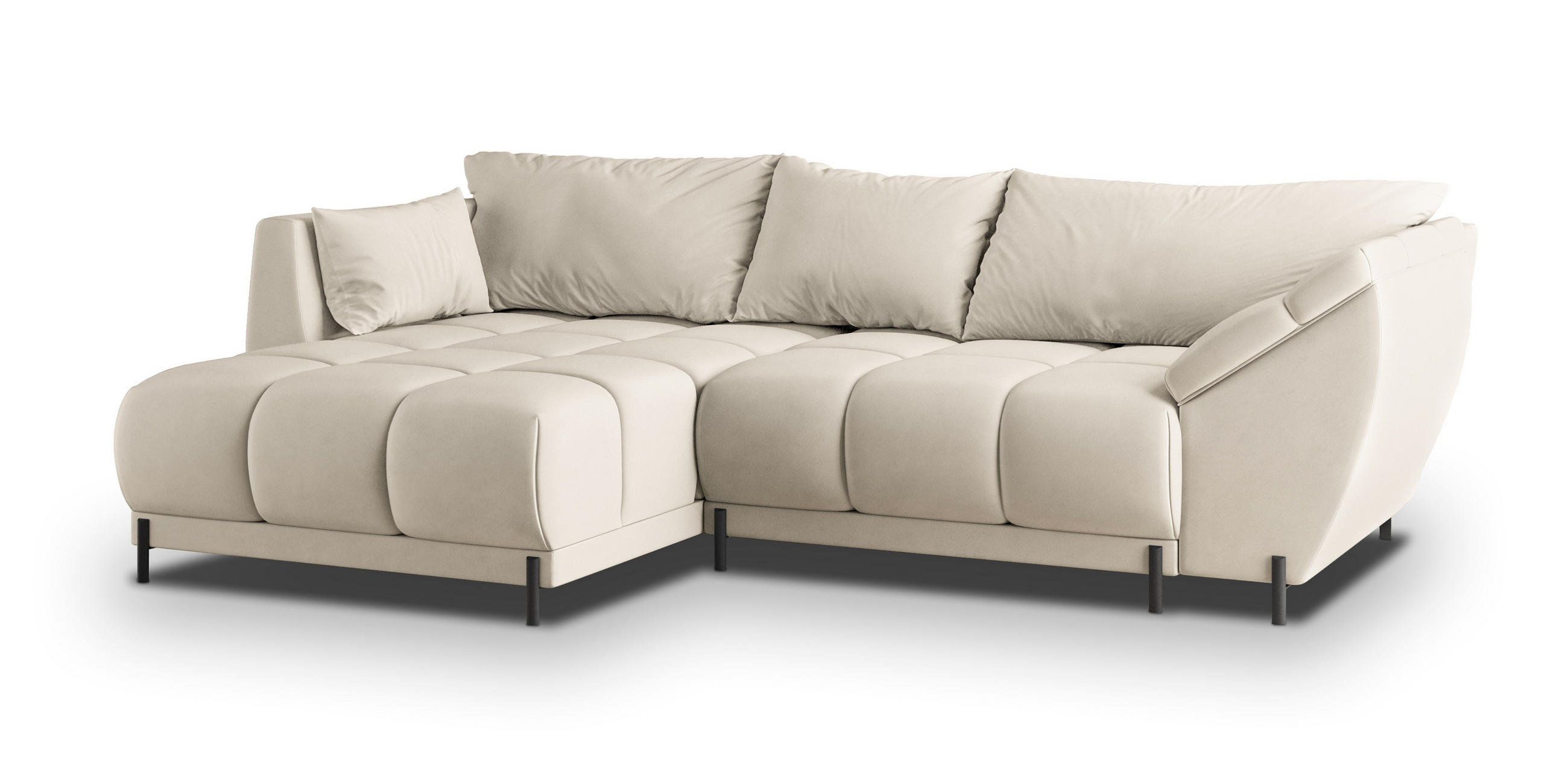 ECKSOFA VESTANO L-S Creme Velours-Stoff mit Schlaffunktion - Creme, Holz (287/182cm) - MASSENO