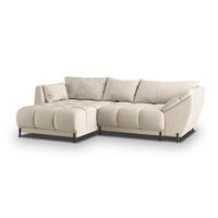 ECKSOFA VESTANO L-S Creme Velours-Stoff mit Schlaffunktion - Creme, Holz (287/182cm) - MASSENO