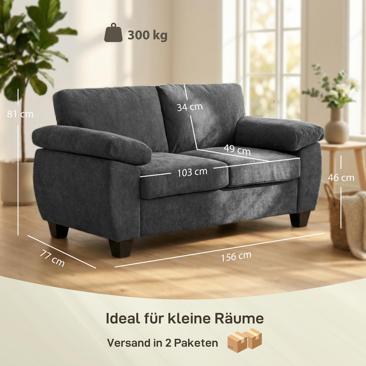 2-SITZER Sofa Dunkelgrau 156.0/77.0/81.0 cm - Dunkelgrau, Textil (77/81/156cm)