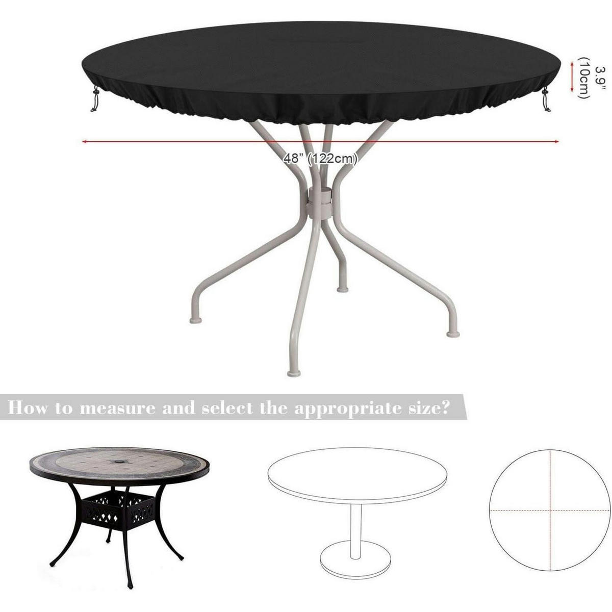 ABDECKHAUBE für Gartentisch Rund Ø122x10cm 420D Oxford Wasserdicht - Schwarz, Kunststoff (122/10/122cm)
