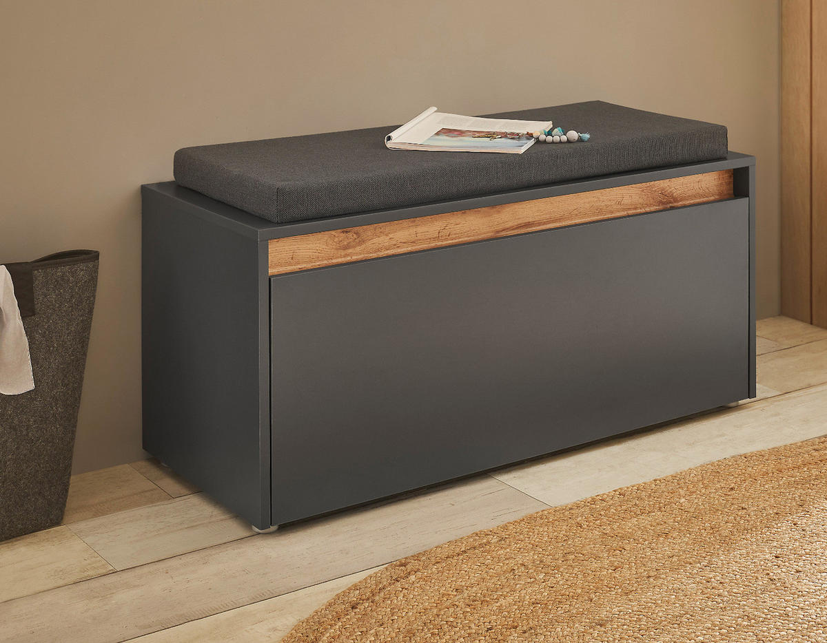 GARDEROBENBANK grau matt, Eiche Wotan 100 cm, Sitzbank inklusive Sitzkissen - Silberfarben/Eiche Wotan, Holzwerkstoff/Kunststoff (100/45/40cm) - Furn.Design