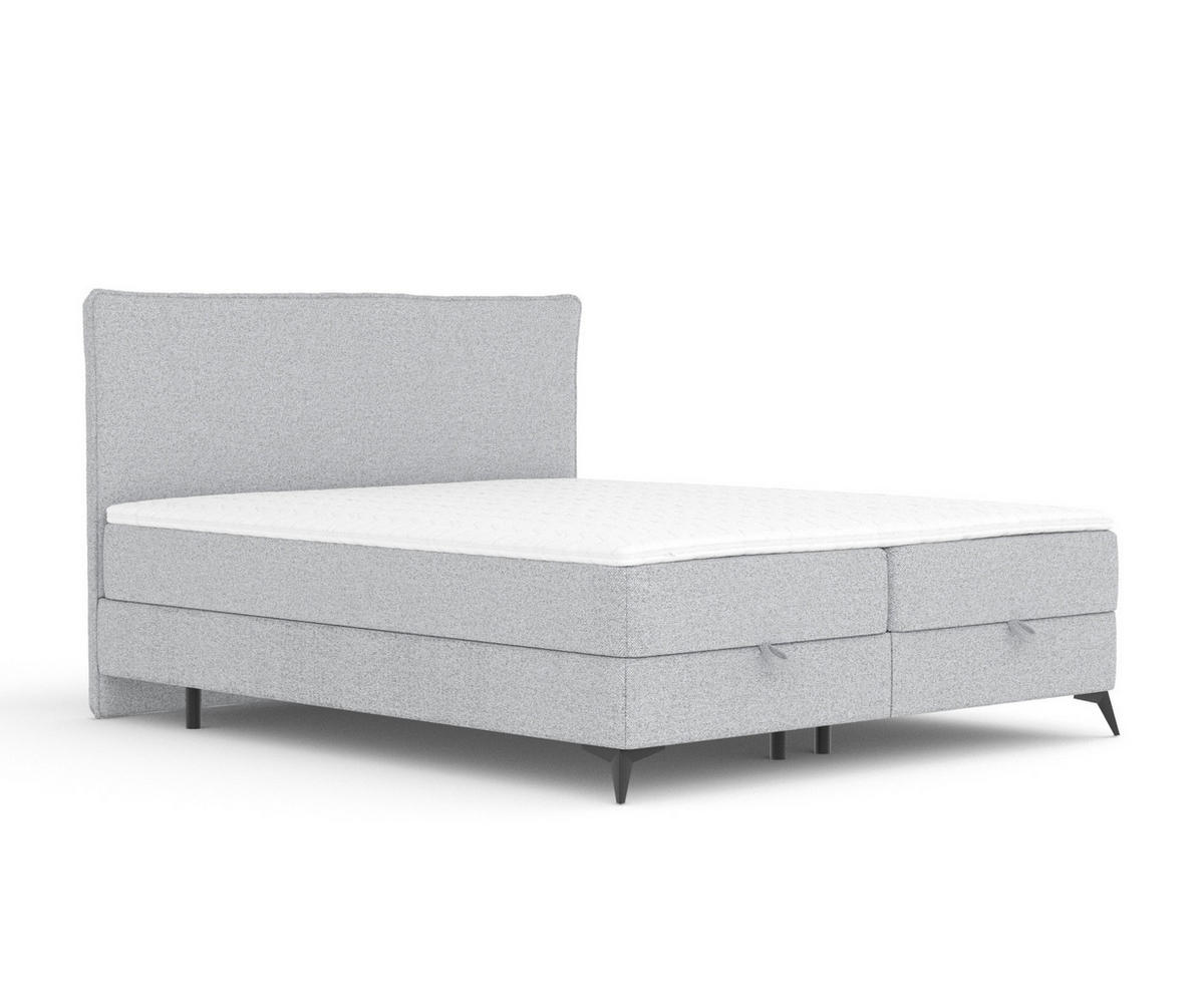 BOXBETT Peru Hellgrau 160/200 cm im Webstoff - Hellgrau/Schwarz, Holz/Holzwerkstoff (160/200cm) - Maison de Reve