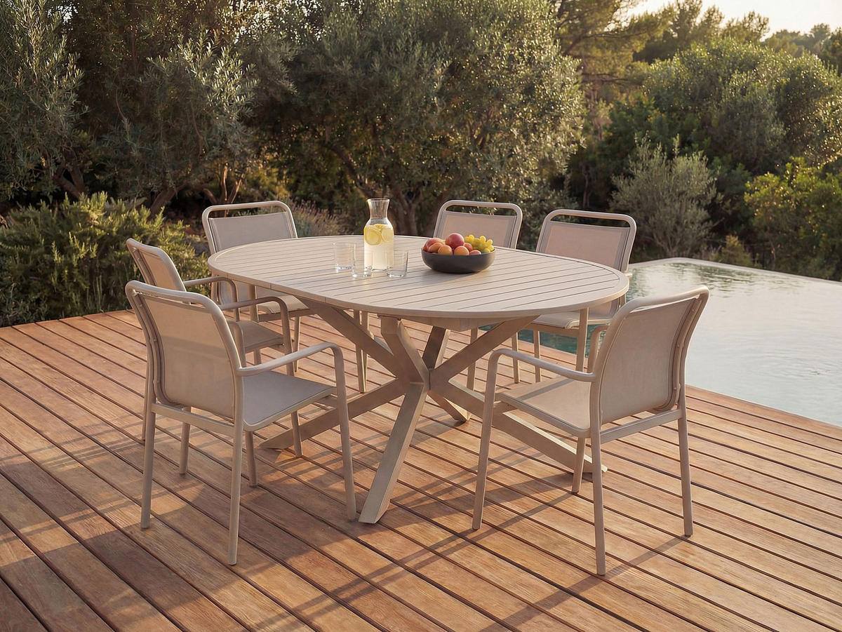 GARTENESSGRUPPE im Set - 6 -Sitzer - Aluminium - taupe - VELYRA - Braun, Metall - Vente-Unique