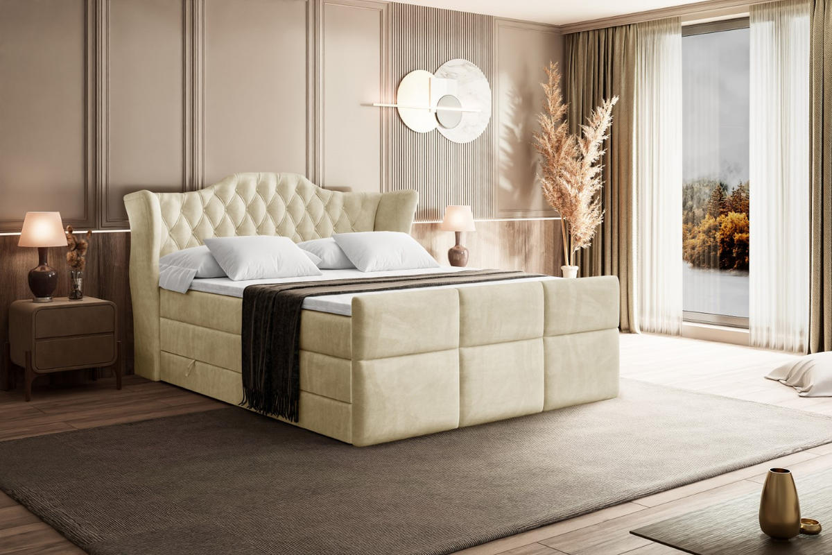 BOXSPRINGBETT VILA KING - 120x200 - H3/H4 - Beige - Beige, Holzwerkstoff (120/200cm) - ALTDECOR