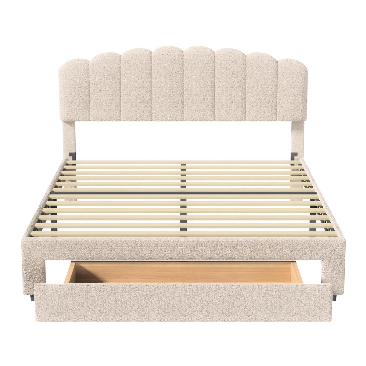 POLSTERBETT 160x200 cm Schublade USB Samt beige Stauraum - Beige, Holz (160/200cm) - LEBENLANG