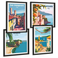 BILDER SET 4er Set - 50x50 cm & 40x60 cm Schwarzer Rahmen - Italienische Küstenstädte - Schwarz, Kunststoff (50/50cm) - TULUP