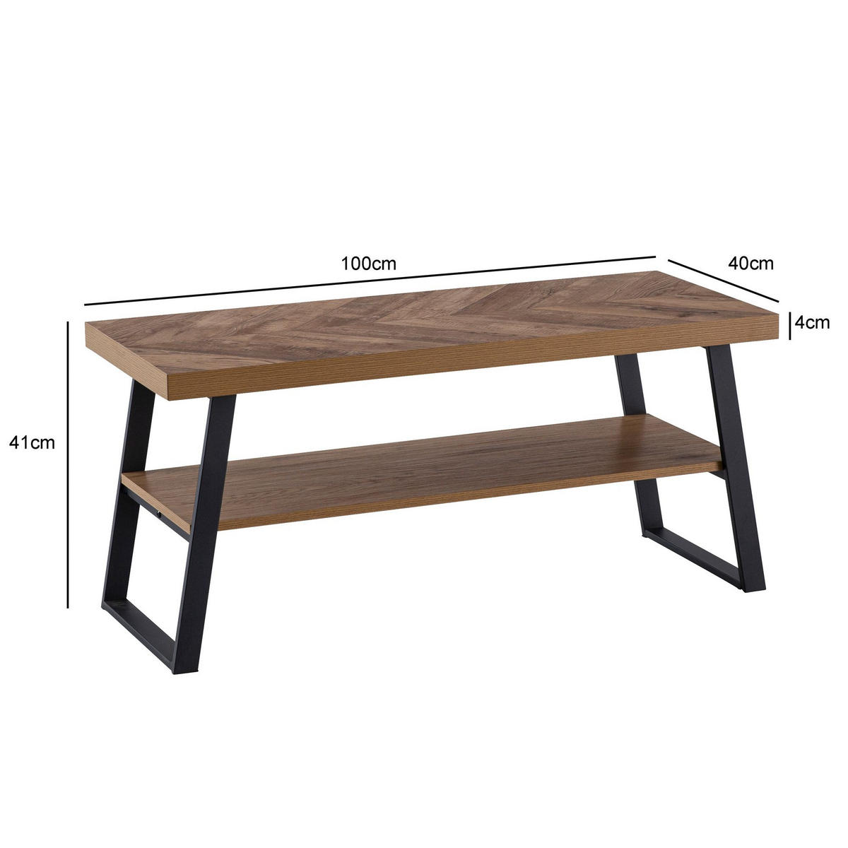SCHUHBANK – 100x41x40 cm, Eiche-Dekor, Fischgrät, mit Ablage - Schwarz/Braun, Holz/Holzwerkstoff (100/41/40cm) - KADIMA DESIGN