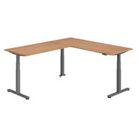 ECKSCHREIBTISCH elektrisch höhenverstellbar L-Form 240/200/74 cm in Nussbaumfarben/Graphitfarben - Nussbaumfarben/Graphitfarben, Holzwerkstoff (240/200/74cm) - bümö