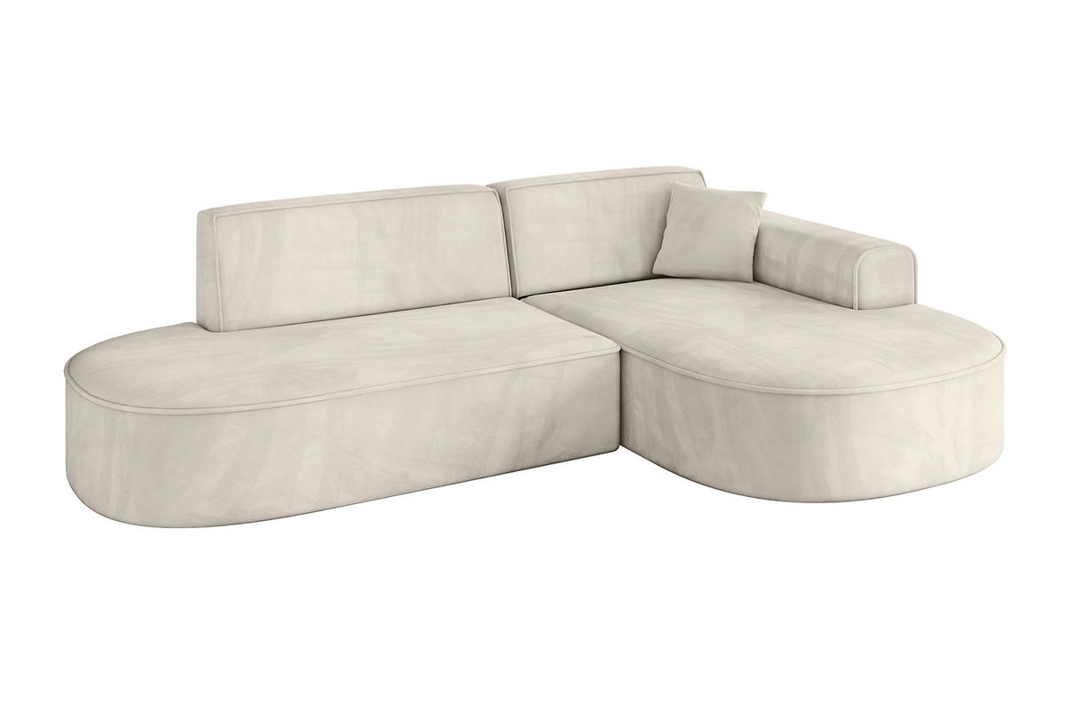 ECKSOFA Ottomane Rechts MARI-L1 - 243x171x79 cm Ecru Velours - Ecru/Schwarz, Holzwerkstoff/Kunststoff (171/243cm) - ALTDECOR