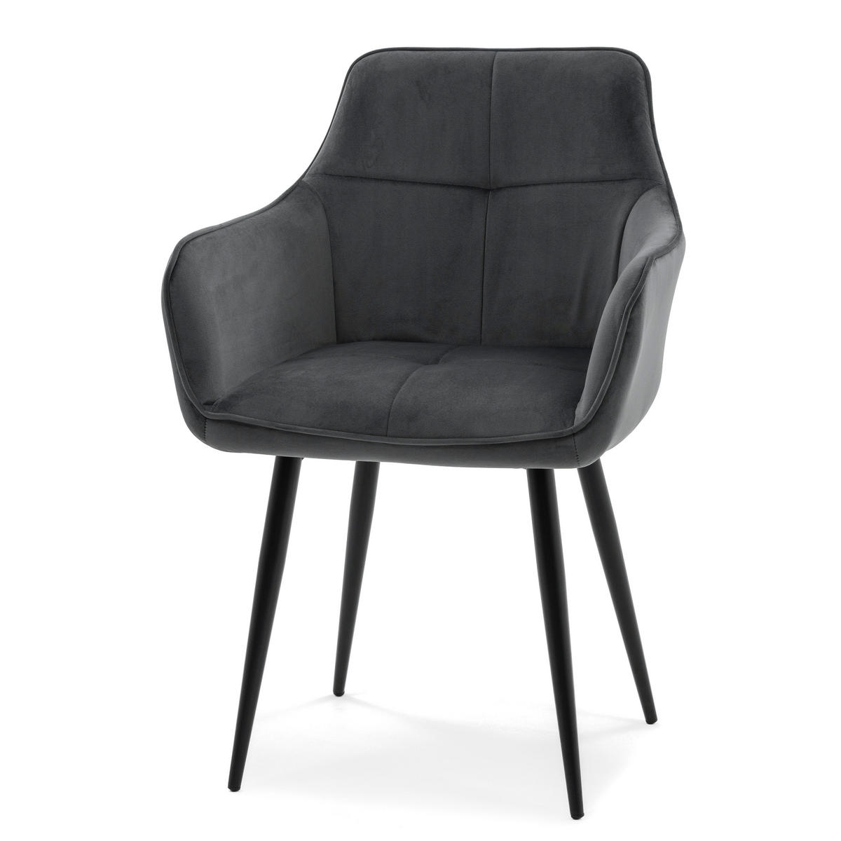 STUHL QUATTRO gepolstert mit Steppung - grau - Samt Velours - Schwarz/Grau, Textil/Metall (58/88/58cm) - NEW HOME