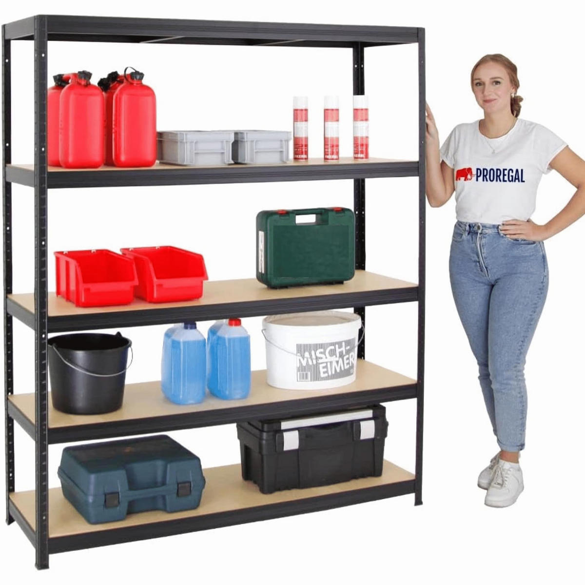 SCHWERLASTREGAL Giant Elephant 180x150x45 cm Fachlast 200 kg Schwarz - Schwarz, Metall (150/180/45cm) - PROREGAL