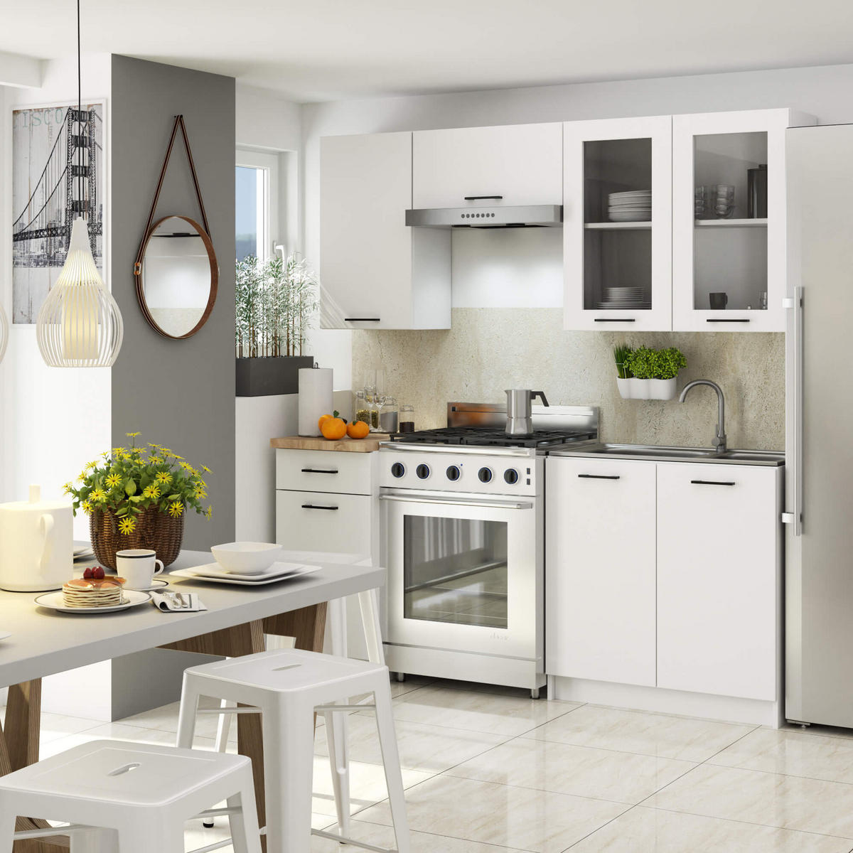 KÜCHENVITRINE Weiß 80x30,5x72 cm - Schwarz/Weiß, Glas/Holzwerkstoff (80/72/30.5cm) - Akord