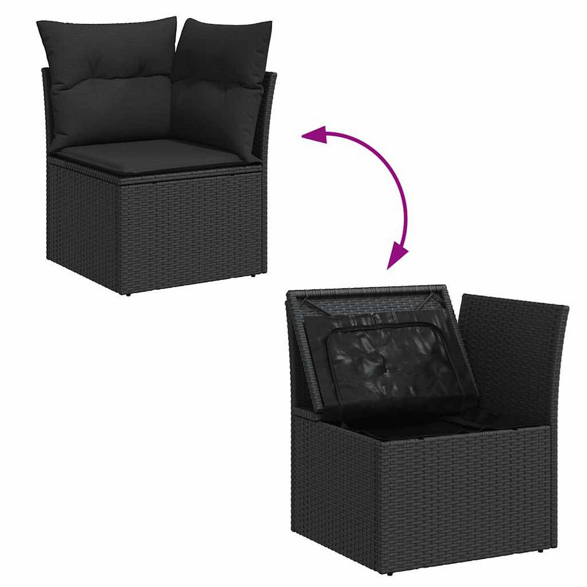GARTEN-SOFAGARNITUR 7Er Set Mit Kissen Schwarz Poly Rattan - Schwarz, Kunststoff - vidaXL