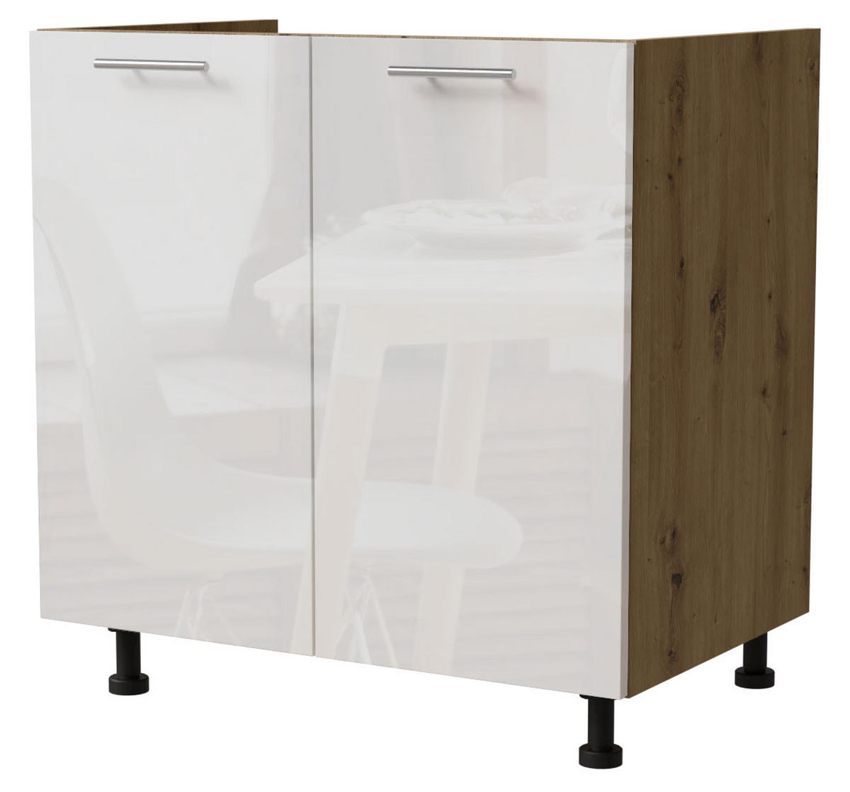 SPÜLENUNTERSCHRANK Essen D8Z/80 Weiß Hochglanz / Eiche Artisan Matt 80 / 50 / 82cm - Weiß Hochglanz/Eiche Artisan, Holz/Holzwerkstoff (80/82/50cm) - Feldmann-Wohnen