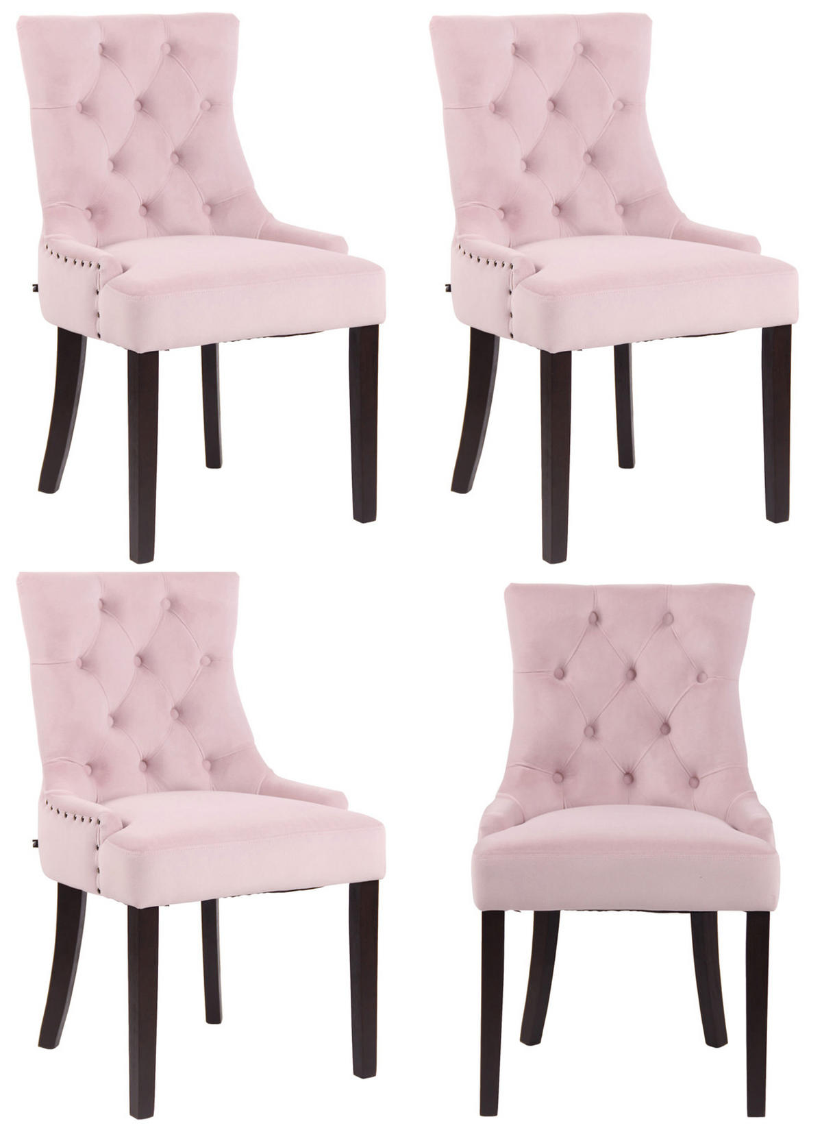 WOHNZIMMERSTUHL 4er Set Samt pink - Pink, Holz/Textil (55/92/58cm) - CLP