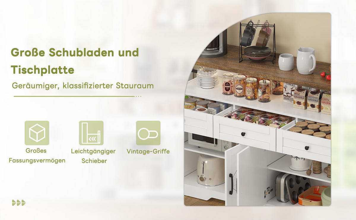 KÜCHENINSEL Rustikal Weiß/Braun 140 cm mit 3 Schubladen & Regalen - Multicolor, Holz (35/95/140cm) - SHOPENTRA
