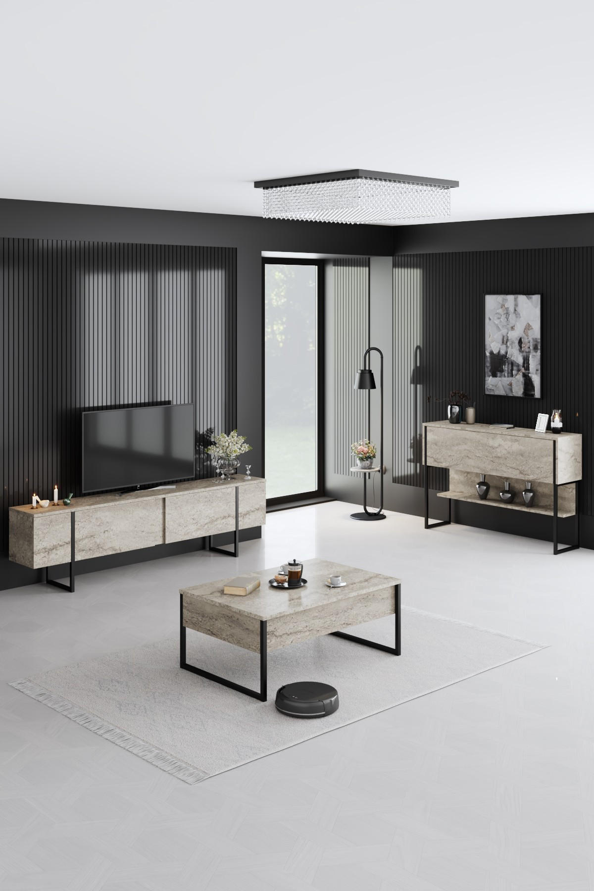 TV-MÖBEL luxe beige - Goldfarben/Schwarz, Holz (30/50/180cm) - Habitat Garten
