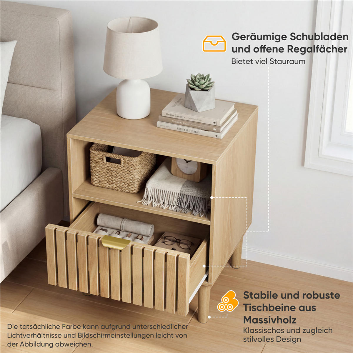 NACHTTISCH Eiche 45/56,5/39 cm mit Schublade - Naturfarben, Holz (45/56.5/39cm) - Kaket