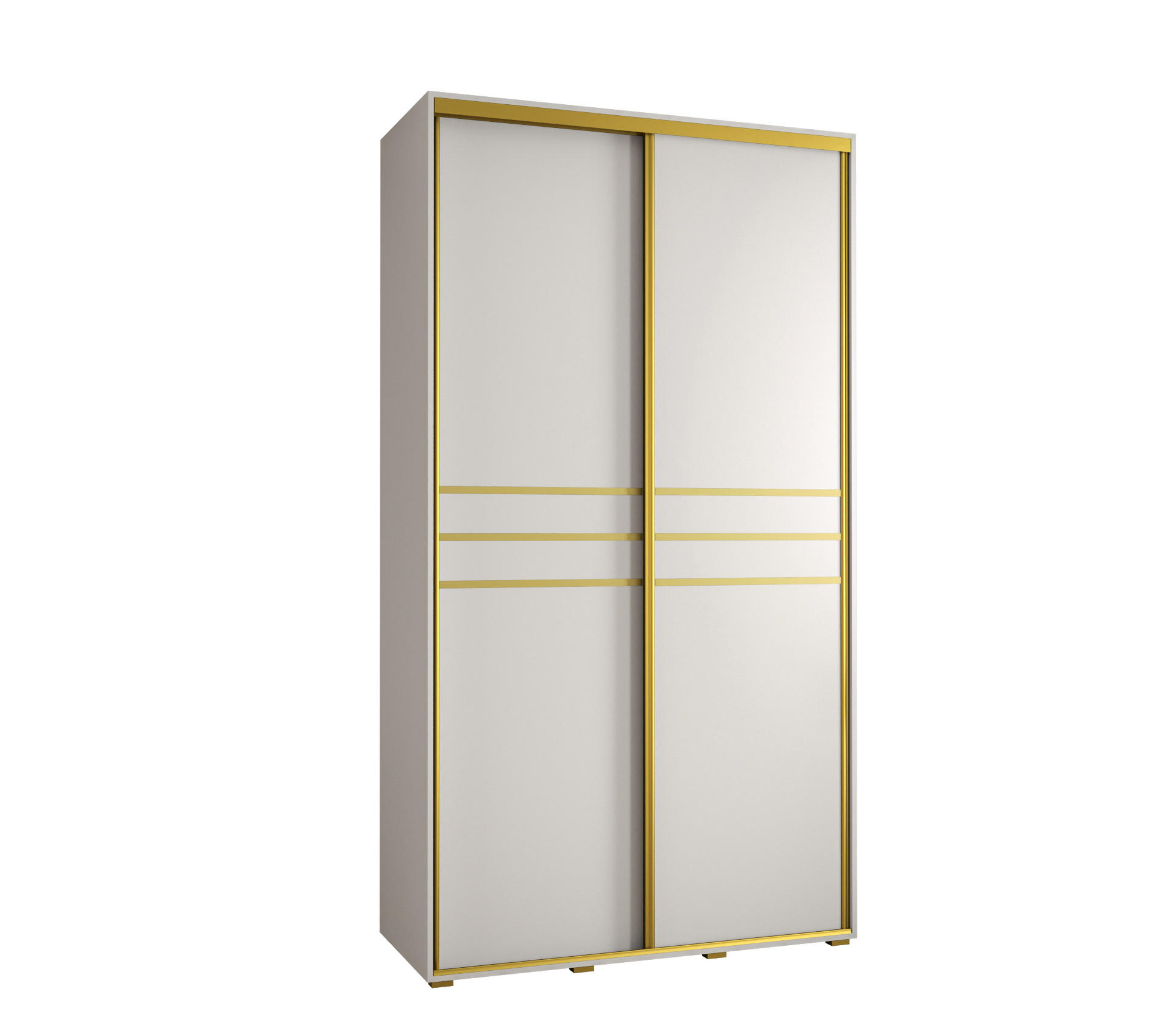 Abiks Möbel Schwebetürenschrank Weiß, Weiß, Gold 140x235x60 cm