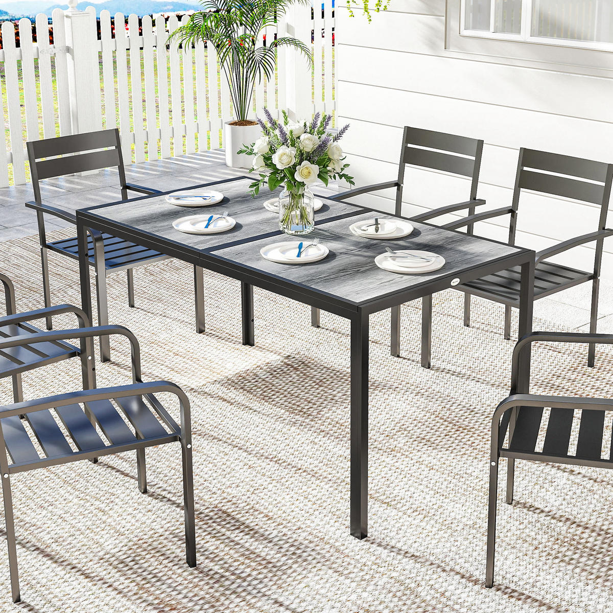 GARTENTISCH DE-14230 150x80 cm Holzoptik Grau - Grau, Metall (150/80/74cm) - ComfortXL
