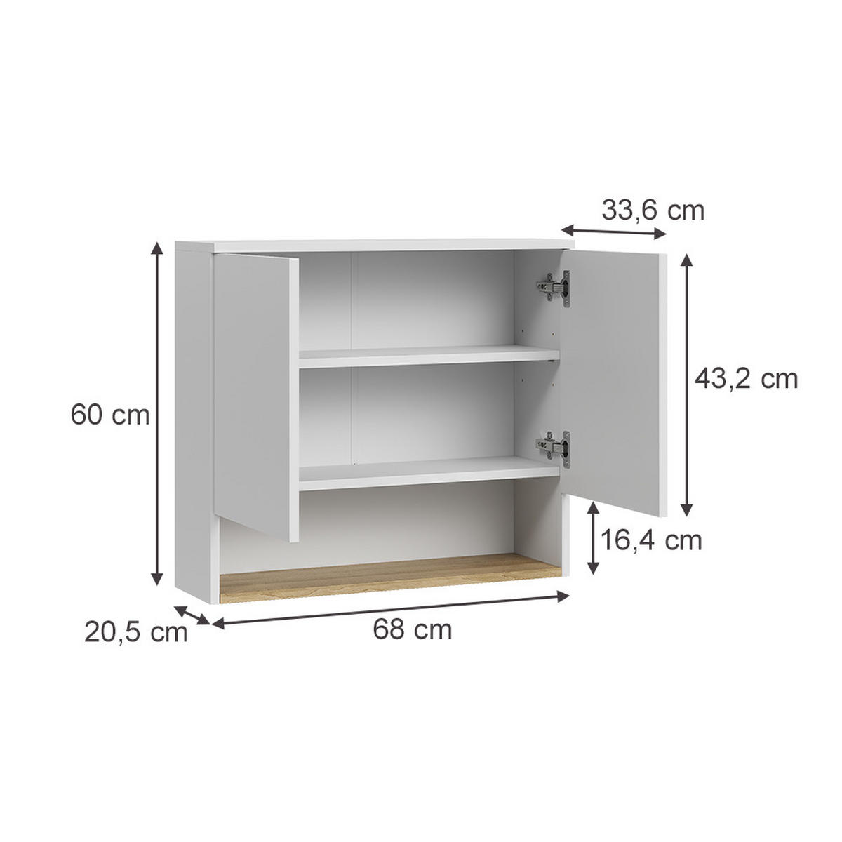 HÄNGESCHRANK Viktor, Weiß/Artisan-Eiche, 68 x 60 cm mit 2 Türen - Weiß/Eiche Artisan, Holzwerkstoff (68/60/20.5cm) - Vicco