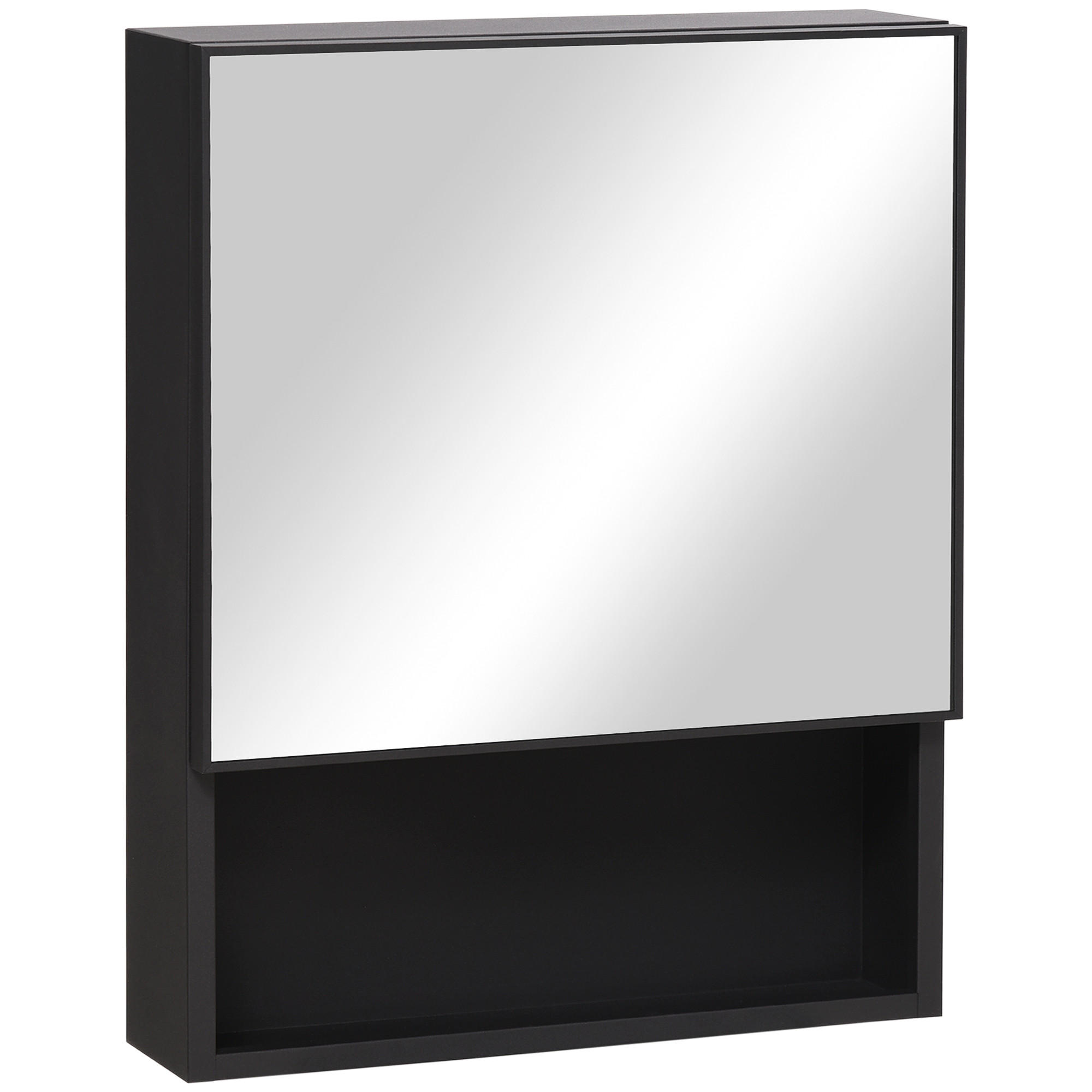 SPIEGELSCHRANK mit Spiegeltür, 2 Innenböden, Edelstahl, Glas, Schwarz - Schwarz, Glas (13.5/58/46cm) - Kleankin