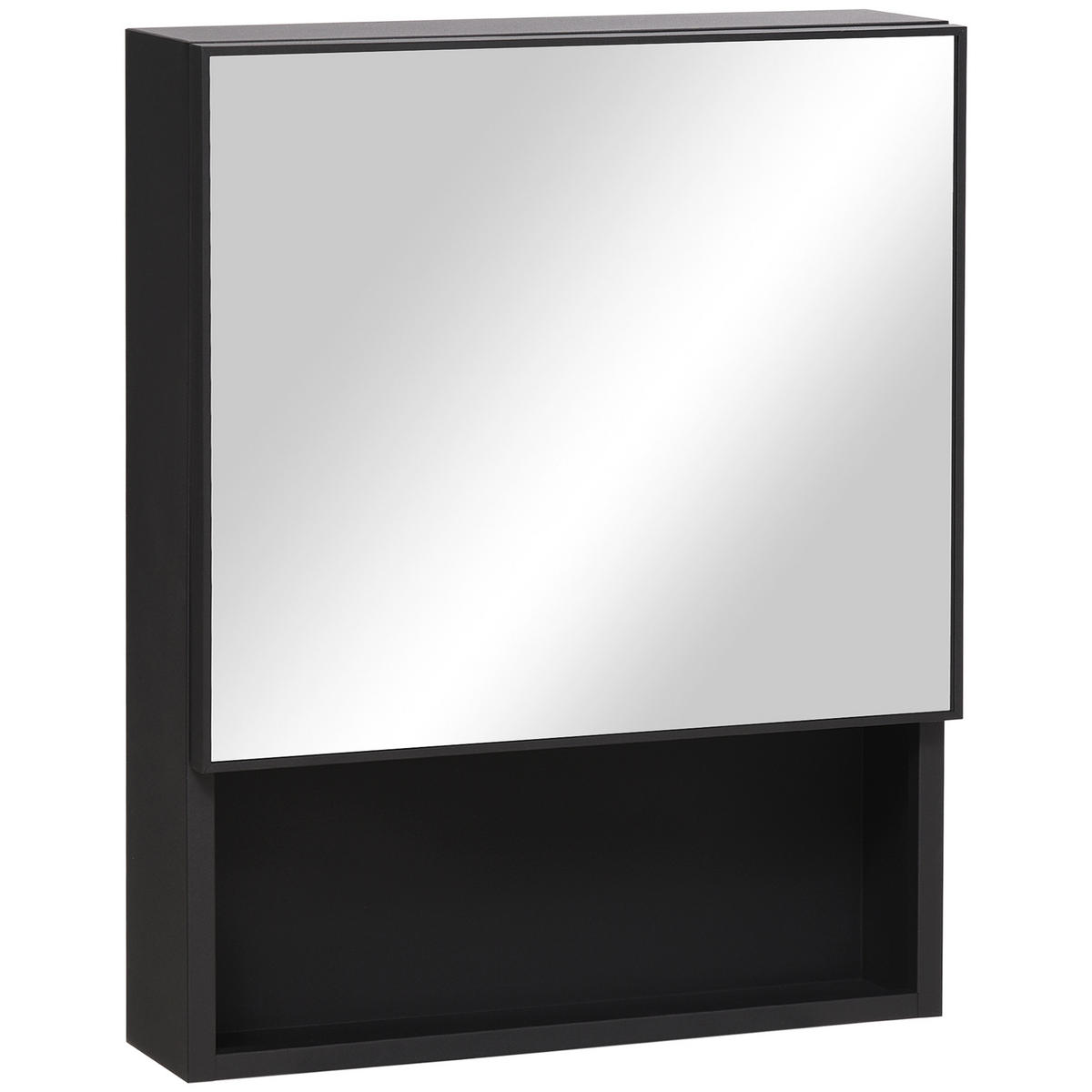 SPIEGELSCHRANK mit Spiegeltür, 2 Innenböden, Edelstahl, Glas, Schwarz - Schwarz, Glas (13.5/58/46cm) - Kleankin