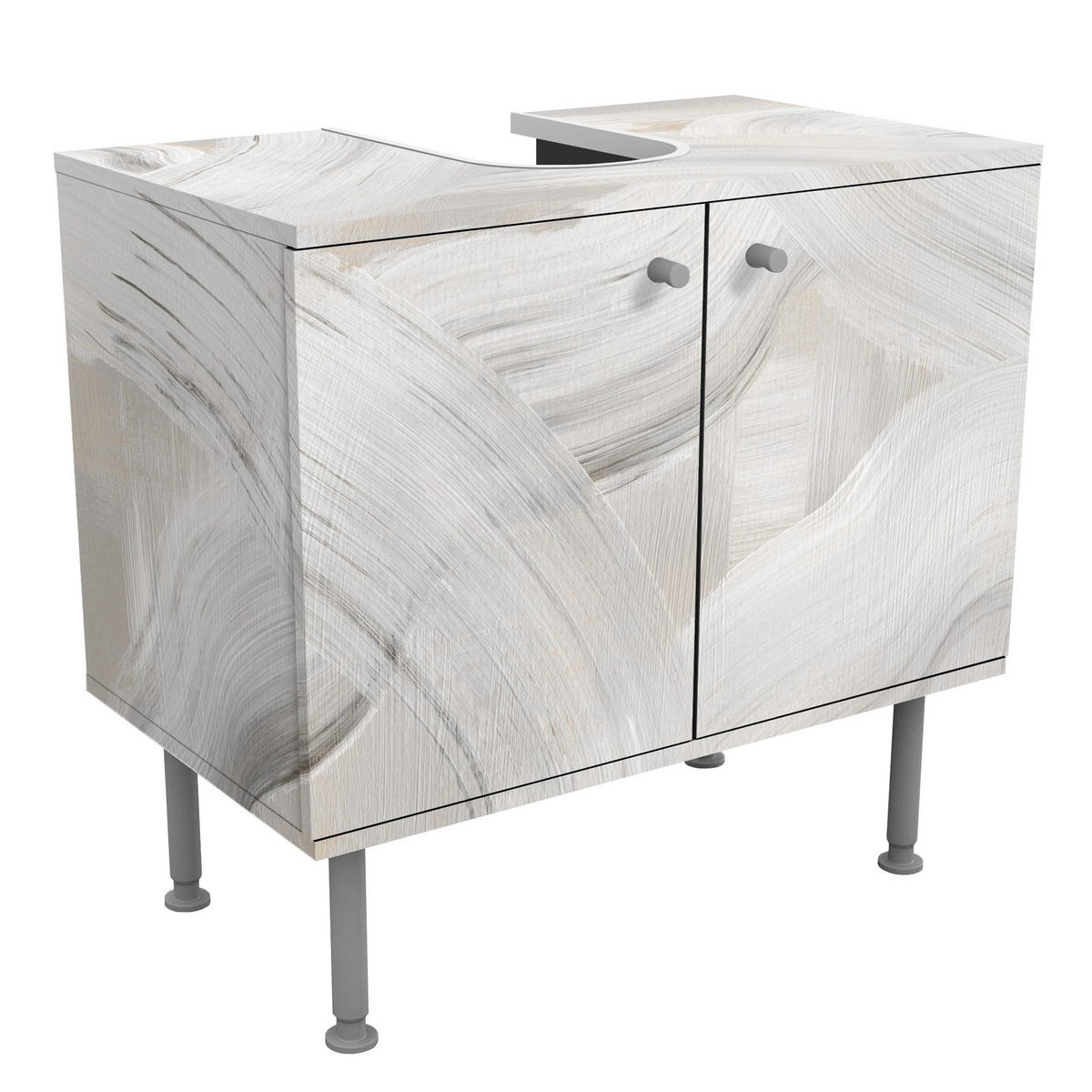 WASCHBECKENUNTERSCHRANK Weiße wandernde Wellen 60/55/35 cm - Weiß, Holzwerkstoff (60/55/35cm) - Bilderwelten