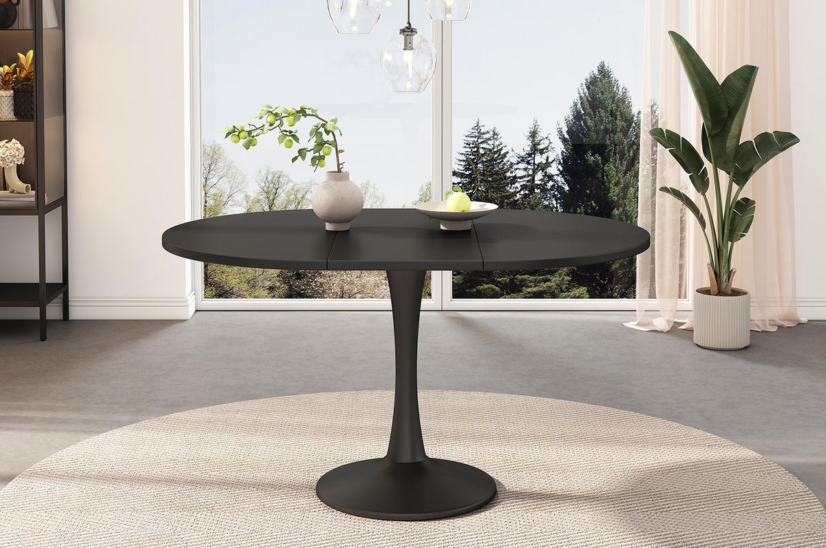 ESSTISCH aus MDF 100/140x100x75 cm Schwarz ausziehbar, oval und platzsparend - Schwarz, Holzwerkstoff (100/140/75cm) - Modfu
