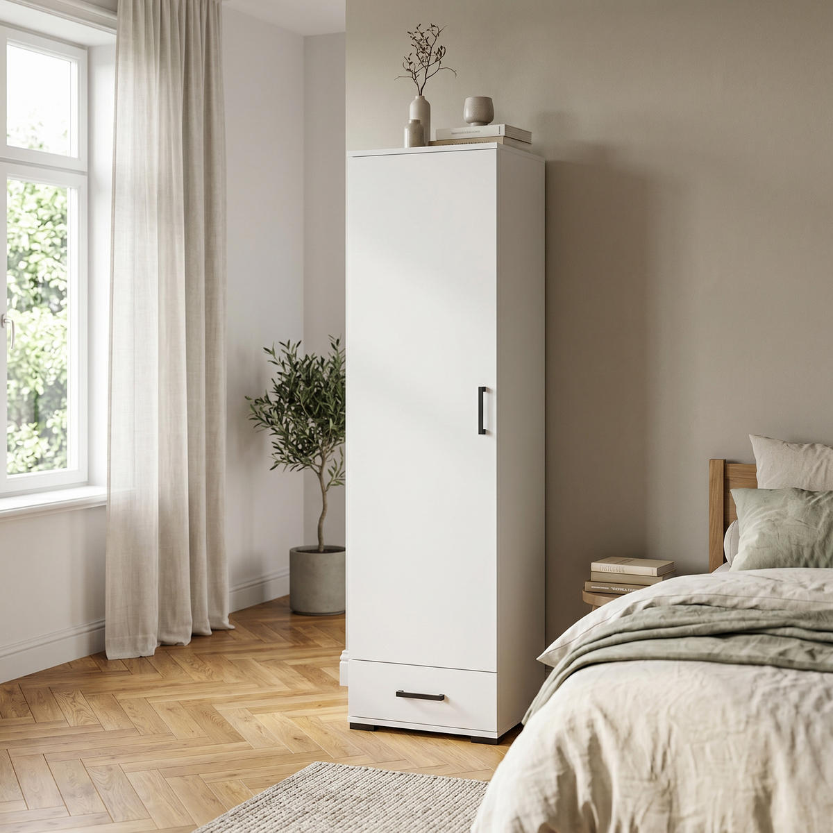DREHTÜRENSCHRANK ALBANO 50/186/40cm 1-türig Weiß - Weiß, Holzwerkstoff (50/186/40cm) - MASSENO