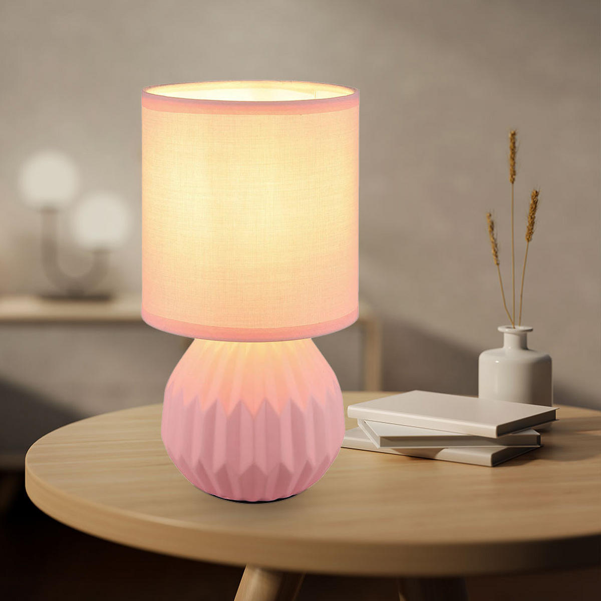 TISCHLEUCHTE Keramik Rosa Textil 2er Set - Rosa, Keramik (12/12/23cm) - Globo Lighting