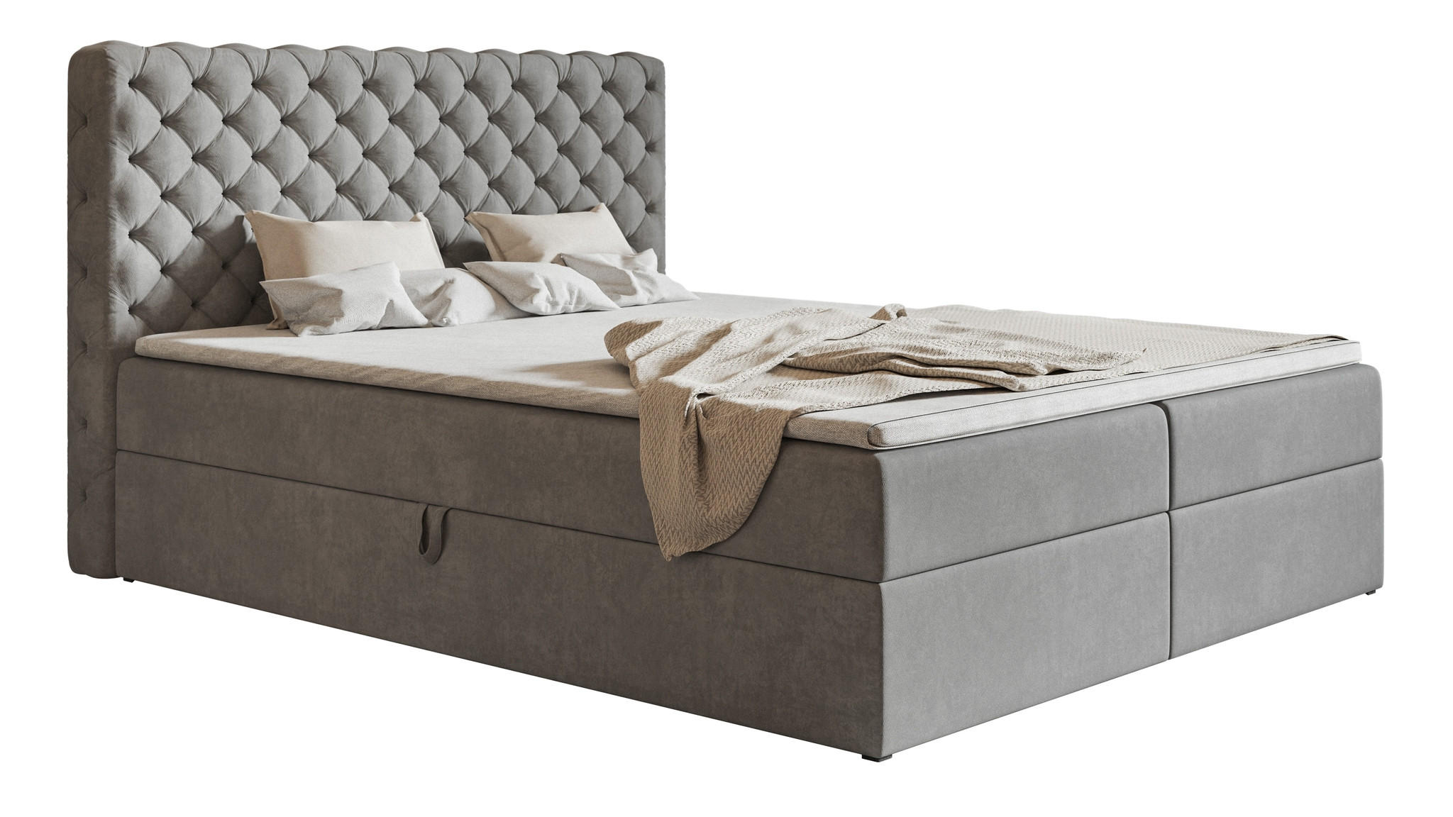 BOXSPRINGBETT 160x200 cm Doro mit Bettkasten, Matratze, Topper, Hellgrau - Hellgrau, Holz/Textil (160/200cm) - Emporius