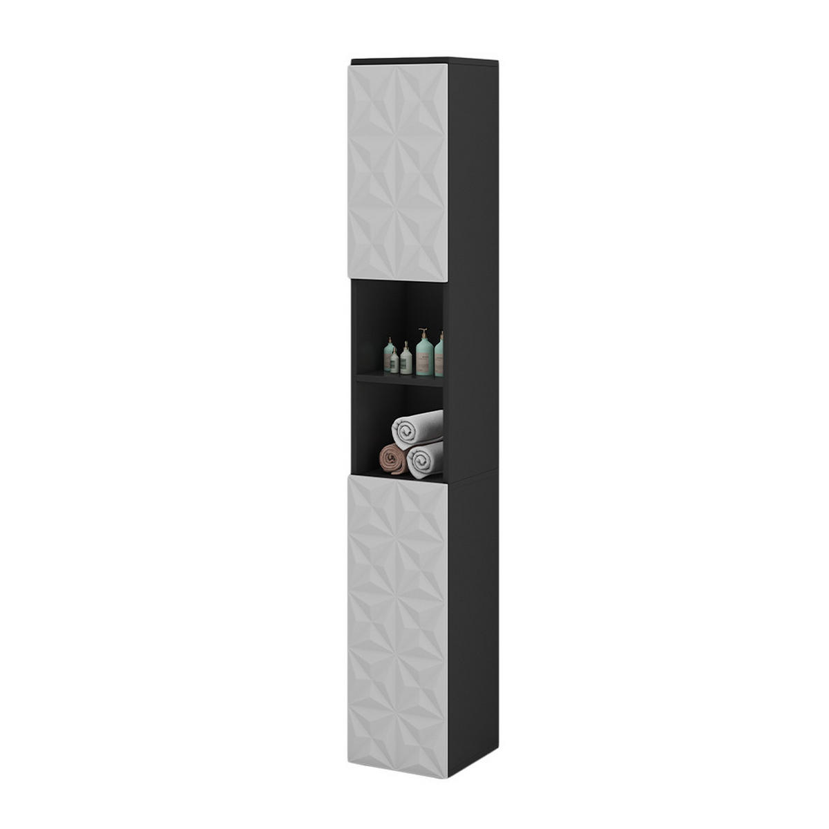 BADSCHRANK Edge Schwarz 30 x 189.5 cm mit 2 Türen und 3 Fächer - Schwarz/Weiß, Holzwerkstoff (30/189.5/30cm) - Vicco