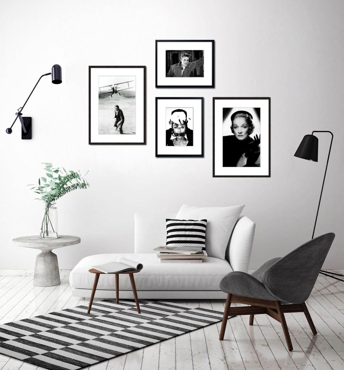 BILD mit Rahmen 51x71 cm Marlene Dietrich Schwarz-Weiß - Weiß, Holz (51/71cm) - artissimo