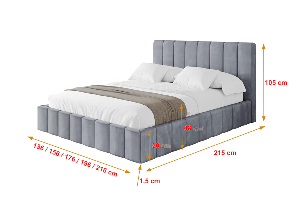 POLSTERBETT mit Bettkasten und Lattenrost, Boxbett ohne Matratze - FINO 120x200 Grau - Grau, Holzwerkstoff/Textil (120/200cm) - ALTDECOR